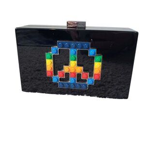 RARE Les Petits Joueurs Lego Peace Sign Black Acrylic Clutch Shoulder Bag Purse